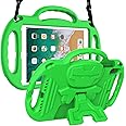 LTROP Kids Case for iPad 5th/6th Generation (2017/2018) & Air 2, Shoulder Strap Handle Stand Shockproof Bumper Cute Kid Case for iPad 9.7 Inch, Green