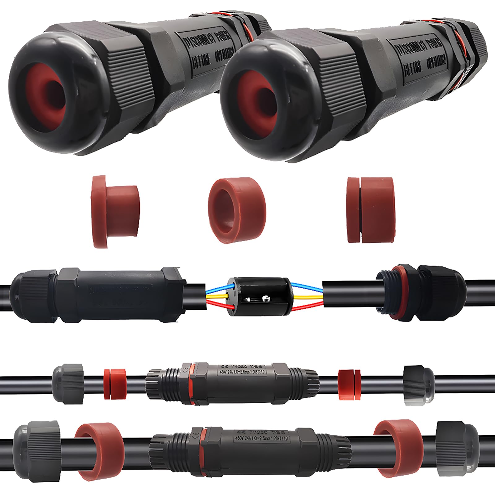 IP68 Waterproof Wire Connector, CESFONJER 2 Pcs Waterproof Cable Connector, Outdoor Cable Connector, External Junction Box, Cable Connector Sleeve Coupler for 2 or 3Pin Diameter 5-13 mm Cables