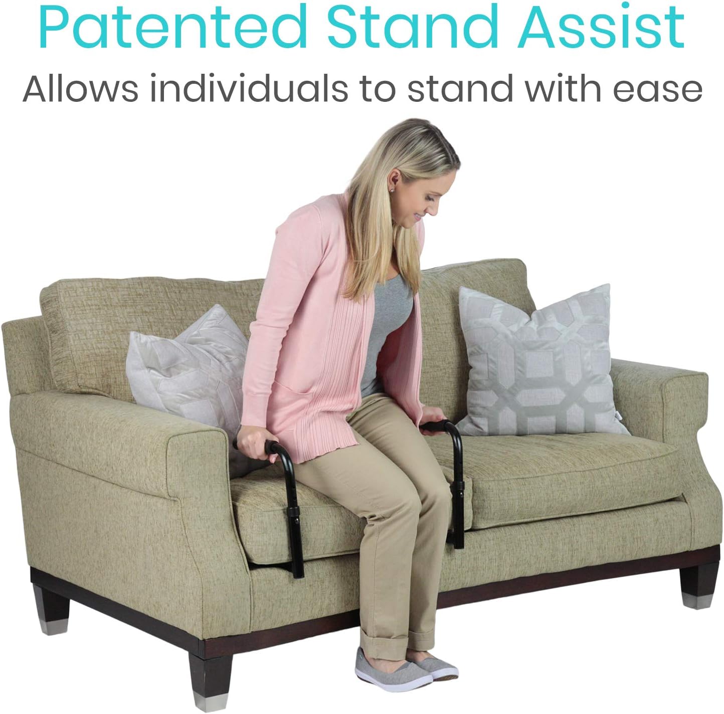 Vive Stand Assist - Mobility Standing Aid Rail for Couch, Chair - Assistance Handle for Patients, Elderly, Seniors and Disabled - Safety Grab Bar for Sitting, Sofa, Home - Adjustable, Portable Device: Health & Personal Care