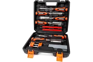 Cenforge 10-PC Wood Chisel Set, 6 Wood Chisels with 1 Honing Guide, 1 Sharpening Stone and 2 Carpenter Pencils, Wood Chisels for Woodworking, formones para carpintería