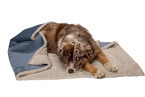 Furhaven Waterproof & Self-Warming Throw Blanket for Dogs & Indoor Cats, Washable & Reflects Body Heat - Soft-Edged Terry & Sherpa Dog Blanket - Cozy Denim, Large