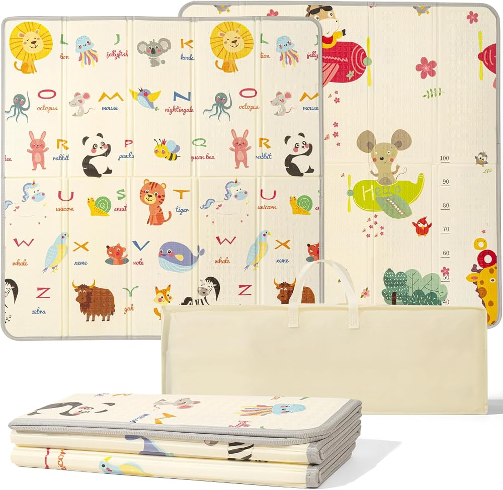 Hibtn Baby Play Mat Foldable Reversible 127x127cm Waterproof Foam Non Toxic