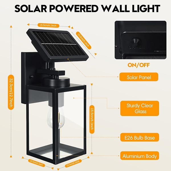 HAMESO 2PACK SOLAR WALL LIGHTS OUTDOOR, ALL-METAL DUSK TO DAWN SOLAR LANTERNS OUTDOOR WATERPROOF, PORCH LIGHTS FOR HOUSE FRONT, GARAGE, PATIO, SHED (BULB INCLUDED)