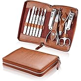Makartt Manicure Kit: Professional Nail Care Clippers Set - 11 pcs Stainless Steel Tavel Women Men Fingernail Grooming Tool with Portable Brown Leather Case