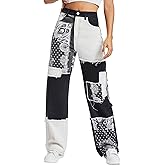 WDIRARA Women's Cow Print Ripped Jeans High Waisted Button Skinny Denim Pants