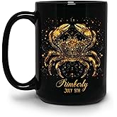 FABGIFT Novelty Cancer Zodiac Coffee Mug, Custom Name & Date Crab Astrology Cup, Personalized Horoscope Black Ceramic 15oz Mug, Customized Zodiac Decorative Cup