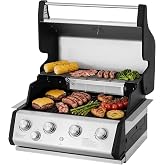 GM4101 4-Burner Built-In Gas Barbecue Grill Head Silver &amp; Black | Infrared Rear Burner, 62,000 BTU, 637 Sq., Electronic Ignition, Outdoor Kitchens and Ideal for BBQ Islands