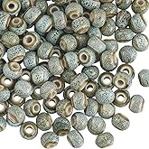 PONABEADIY 1 Box 120PCS Green Leopard Print Jungle Animal Beads with 2MM Holes Chinese Porcelain Ceramic Charms Round Loose Spacer Bead Bulk for Jewelry Making Bracelets Necklaces DIY Craft Supply