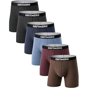 GRITMERO Merino Wool Boxer Briefs for Men 6 Pack Moisture Wicking Underwear | Flatlock seams, 4-way stretch and a tagless wai