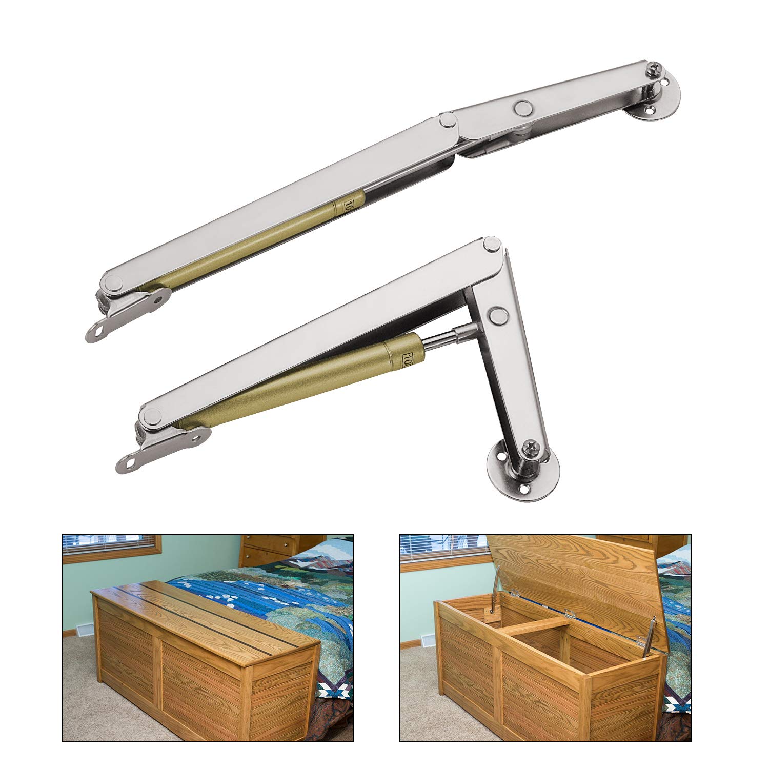 Photo 1 of YUMORE Gas struts 200N/30LB Heavy Duty Support Hinges Automatic Slow Lowering Safety Pneumatic for Cabinets Wooden Box Toy Chest