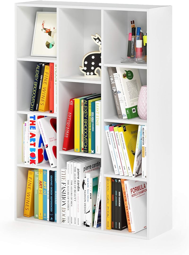 Furinno LUDER Book Shelf 11-Cube Reversible White 73.9W x 105.9H x 23.9D cm