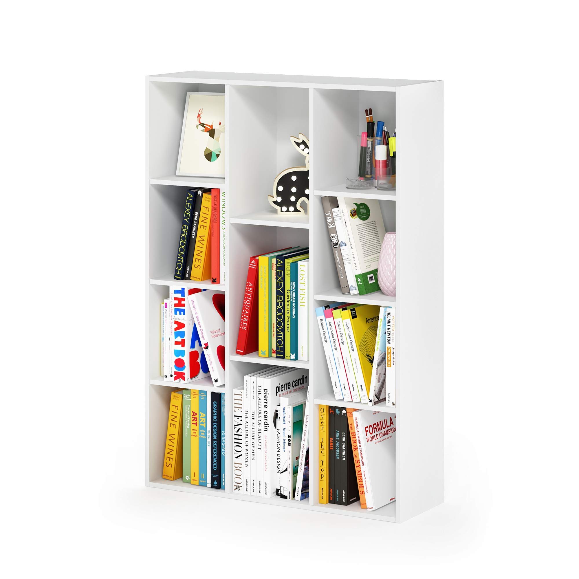 Photo 1 of Furinno LUDER Book Shelf, 11-Cube Bookshelf, Reversible Bookcase, 9.4" x 29.1" x 41.7", for Living Room, Bedroom, Home Office, White