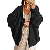 Saodimallsu Womens Oversized Open Front Cardigan Fall Ruffle Lantern Long Sleeve Chunky Knit Loose Sweater Coats
