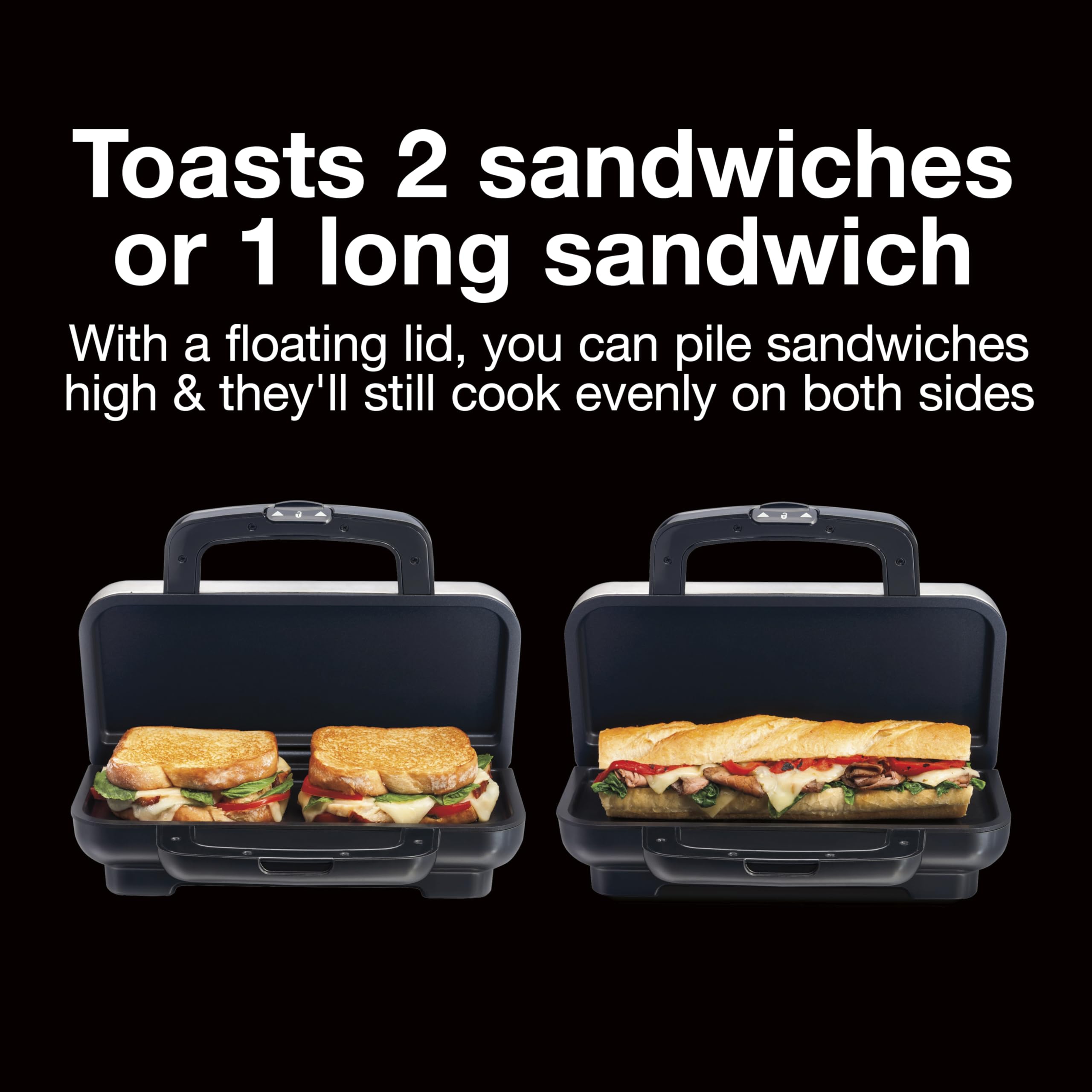Proctor Silex Deluxe Hot Sandwich Maker With Easy-Clean Durable PFAS-Free Nonstick Ceramic Plates, Fits up to 2 Grilled Cheese, Ruebens, Tortas or Subs, Stainless Steel (25415MN)