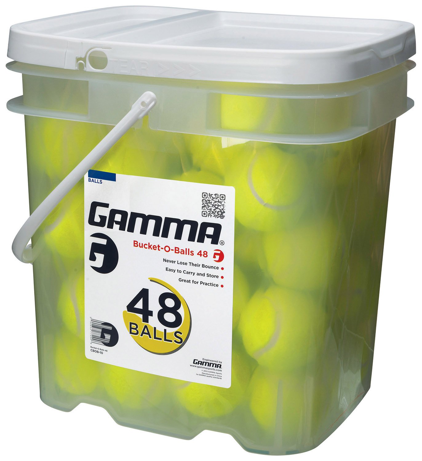 GAMMA Pressureless Tennis Ball Bucket| Case w 48 Practice Balls| Sturdy Reusable Portable Bucket to Replace Less Durable Tennis Mesh Bags| Ideal For All Court Types| Gamma Premium Tennis Accessories