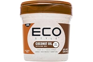Eco Style Coconut Oil Styling Gel - Adds Luster and Moisturizes Hair - Weightless Styling and Superior Hold - Prevents Breakage and Split Ends - Promotes Scalp Health - Ideal for all Hair - 8 oz