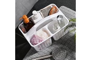 HAUNDRY 3 Compartments Plastic Shower Caddy Basket, Portable Divided Cleaning Supply Storage Organizer with Handle (White)