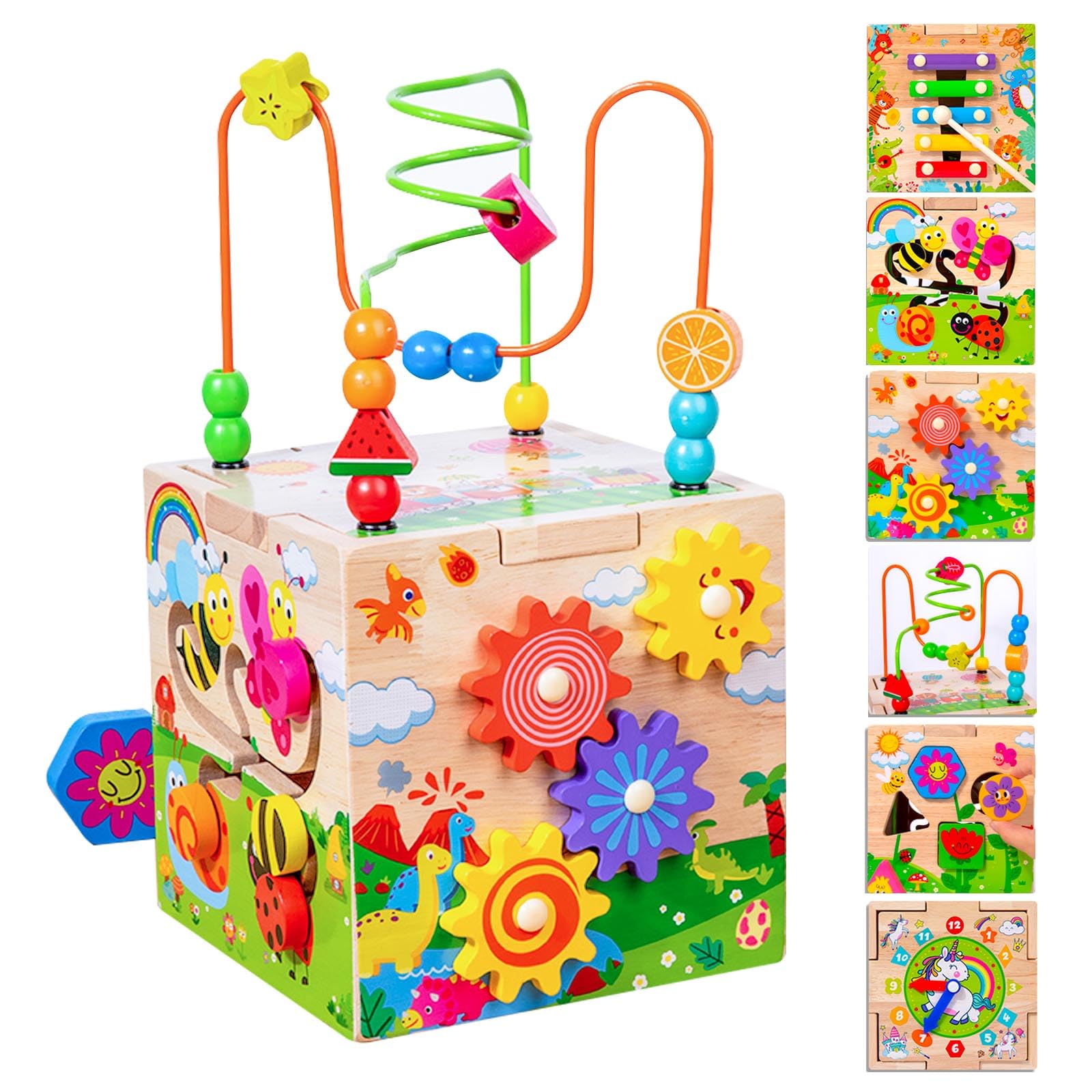 KUKUTrueยฎ Montessori Toy 1 2 3 Years, Toys for 1 Year Old Boys, Educational Toys for 1 Year Old, Wooden Activity Cube, Gift 1โ3 Kids Boys Girls