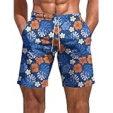 Kiptmug Mens Tropical Board Shorts for Summer Hawaiian Flowers Print Casual Vacation