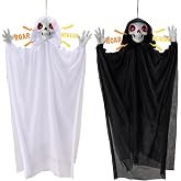 JOYIN 2 Pcs Scary Halloween Ghost Decorations Outdoor, 3 Ft Cute Hanging Friendly Grim Reaper Decorations with Glowing Eyes, Scary Halloween Decor Props for Indoor Outside