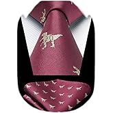 HISDERN Ties for Men Classic Animal Tie and Pocket Square Set Jacquard Woven Silk Neckties Handkerchief Wedding Party