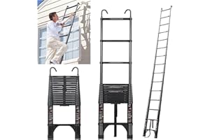 JADDUO 14.5FT Telescopic Ladder, Aluminium Black Telescoping Ladder with Non-Slip Feet and Stable Hook, Portable Extension Ladder for Household and Outdoor Working, Heavy Duty 330lbs Max Capacity