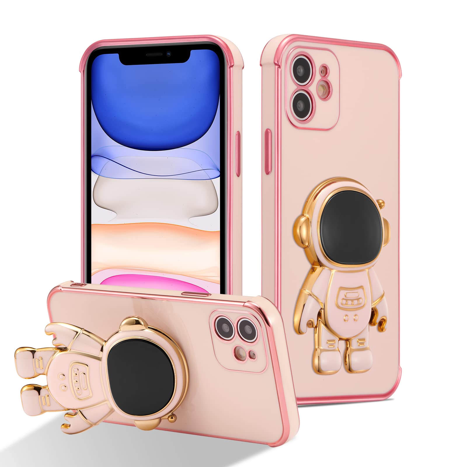 RALEAVO Compatible with iPhone 11 (6.1") Case with Cute Astronaut Kickstand Design Shockproof Plating Phone Case for iPhone 11-Pink — image 1