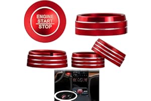 HDUFC for Jeep 2022-2025 Grand Cherokee/Grand Cherokee 4xe/Grand Cherokee L car Interior 6-Piece Set, Shift Switch, air Conditioning Adjustment, Headlight Switch knob, Start Button Cover/Ring (red)