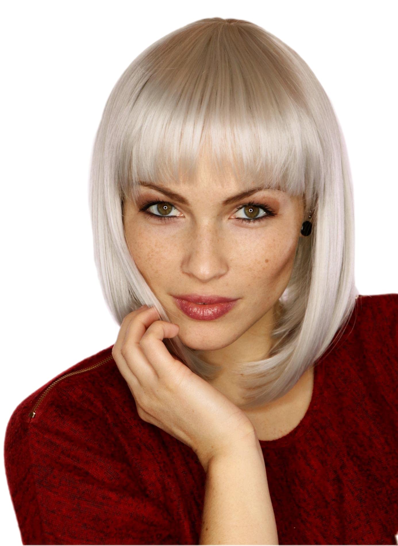 Prettyland Silver Grey Mid -length BOB Cut Short Hair Wig Straight Bangs Natural Matt for Daily Use C566 โ image 1