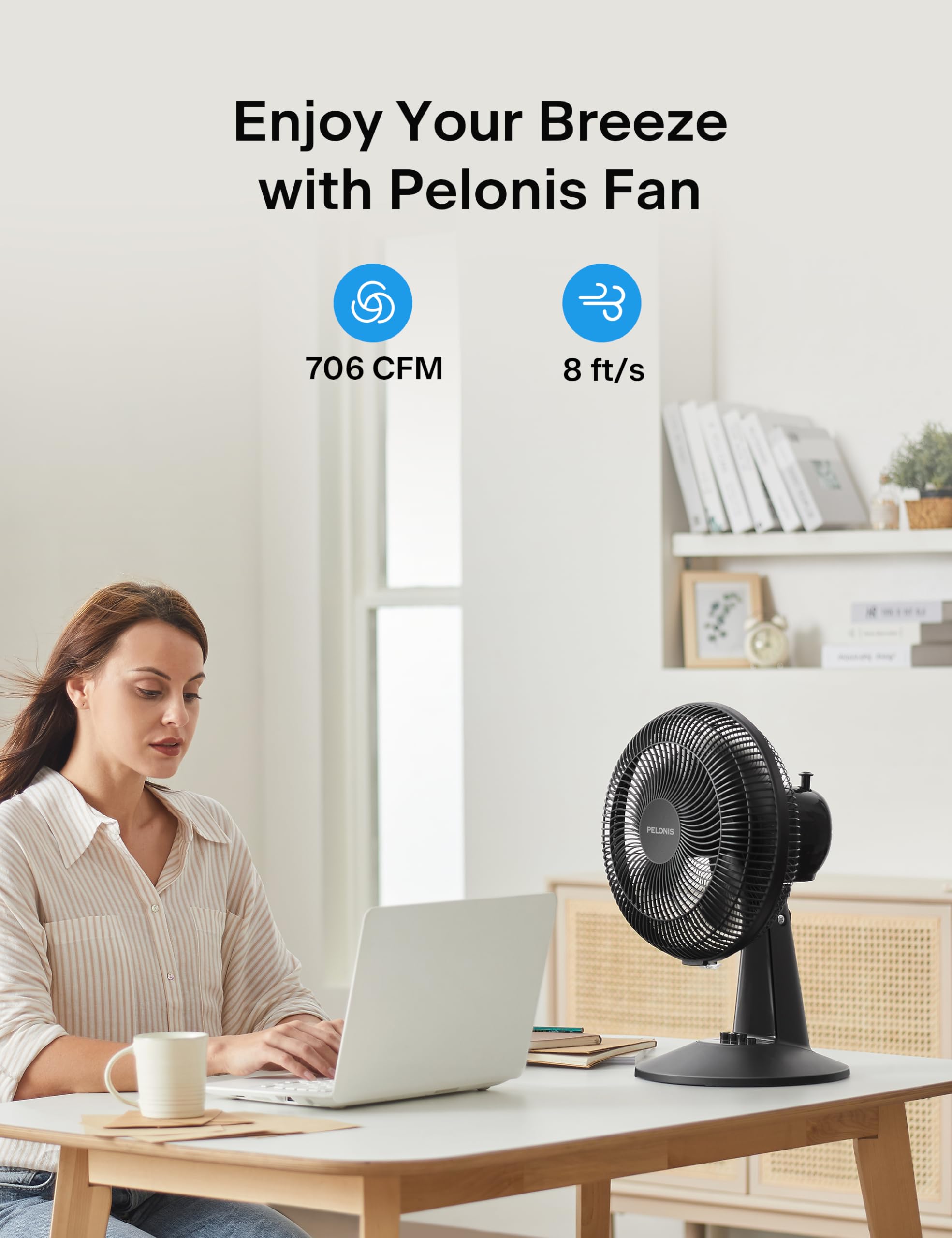 PELONIS Table Fan 12-Inch, 120° Oscillating Table Fan Small Portable Electric Plug-In Desk Fan with 3-Speeds, 126° Adjustable Tilt Head for Bedroom and Office Black