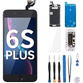 Risidamoy for iPhone 6S Plus Screen Replacement with Home Button 5.5" Black | LCD Display Digitizer Full Assembly 6splus 3D Touch Fix Tools with Front Camera Speaker Sensor Glass Repair Kit A1634 A1687