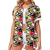 AOBUTE Womens Mardi Gras Button Up Top Carnival Short Sleeve Shirts