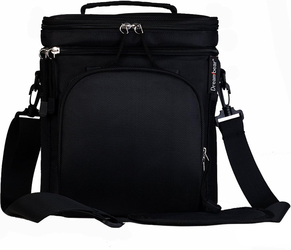 DREAM BEAR Insulated Lunch Bag,Waterproof Cooler Tote Bag with 52-In Shoulder Strap and 9.5W7.5D10H Biggest Compartment to Store Lunch Box/Food Container for Adult Men&Women (Large,Black)