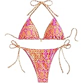 QJQ Women's 2 Piece Bikini Sets Floral Boho Halter Triangle Bathing Suit Tie Side Sexy Cheeky String Swimsuit
