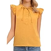 Allegra K Ruffle Cap Sleeve Tops for Women's Summer Casual Bow Tie Neck Solid Blouses
