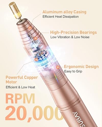 Subay Electric Nail File, Nail Drill Machine for Acrylic Gel Nails