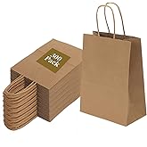 Joybe 300 Pack 5.95x3.25x8 Inch Small Brown Paper Bags with Handles Bulk, Kraft Paper Gift Bags for Birthday Party Favors Grocery Retail Shopping Business Goody Craft Sacks (Plain Natural, 300pcs)