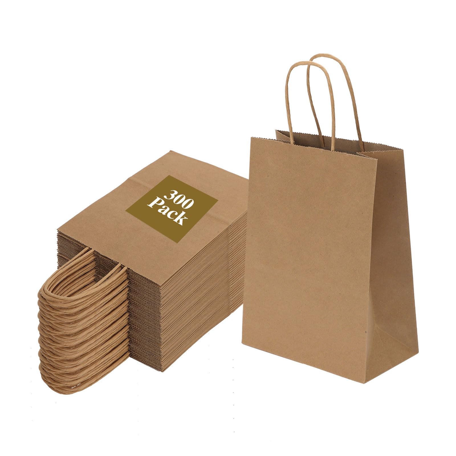 Photo 1 of Joybe 300 Pack 6x3.25x8 Inch Small Brown Paper Bags with Handles Bulk, Kraft Paper Gift Bags for Birthday Party Favors Grocery Retail Shopping Business Goody Craft Sacks (Blank Plain Natural, 300pcs)