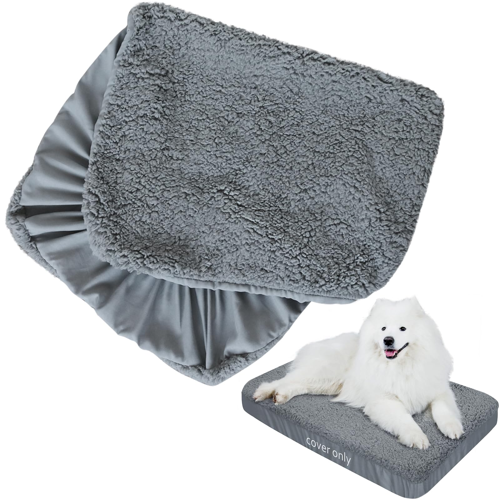 Photo 1 of Dog Bed Covers 2 Pack Soft Plush Replacement Washable, Waterproof Pet Mattress Bed Liner Grey 54x44 Inches, for Dog/Cat, Cover Only