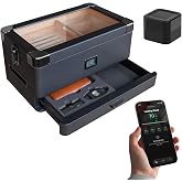 CASE ELEGANCE Military Glass Top Humidor, Holds 70-100 Cigars, Black | Digital hygrometer, Spanish cedar, hydro system, accessory drawer, Smart Valet, solid wood construction, matte black hardware