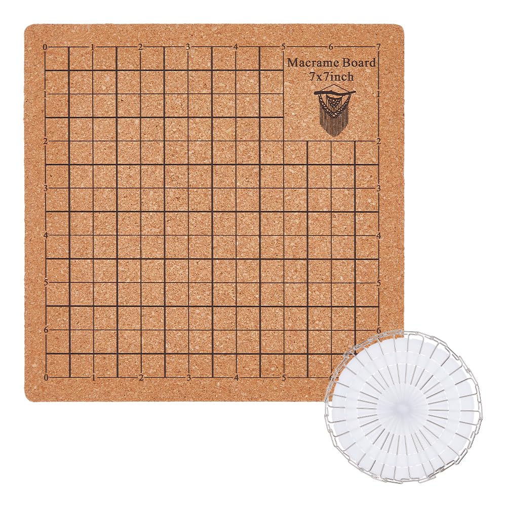 DICOSMETIC 8.07x8.07 Inch Macrame Board with Pin Portable Braiding Board Crochet Blocking Board Knitting Board Tools Grids Cork with Instructions for Bracelet Hair Braid Wigs Crochet Projects