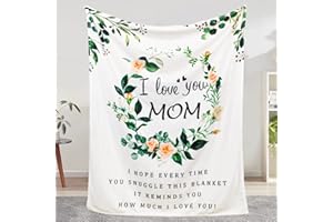 BESTSWEETIE Mothers Day Blanket Gifts for Mom from Daughter Son, Super Soft, Warm and Comfy, Mom Birthday Gifts, I Love You Mom Blanket, Flower Women Throw Blanket 60" x 50", White