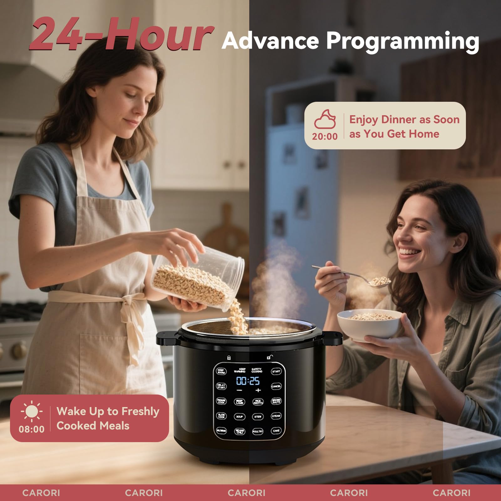 CARORI 9-in-1 Electric Pressure Cooker 6 Qt, Stainless Steel Inner Pot, Programmable 12 Multi-Function Cooker with Safe Vent Design, Rice Cook, Slow Cook, Sauté, Warmer & Sterilizer, Black