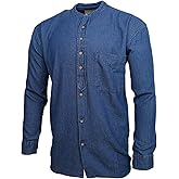 Civilian Irish Grandfather Collarless Shirt in Classic Blue Denim (M)