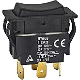 HY60B Rocker Switch - ON-Off-ON 125/250V 20/15A 6 Pins Push Button Switch - Durable Arc Pushbutton for Industrial, Power Tools, and Equipment Control