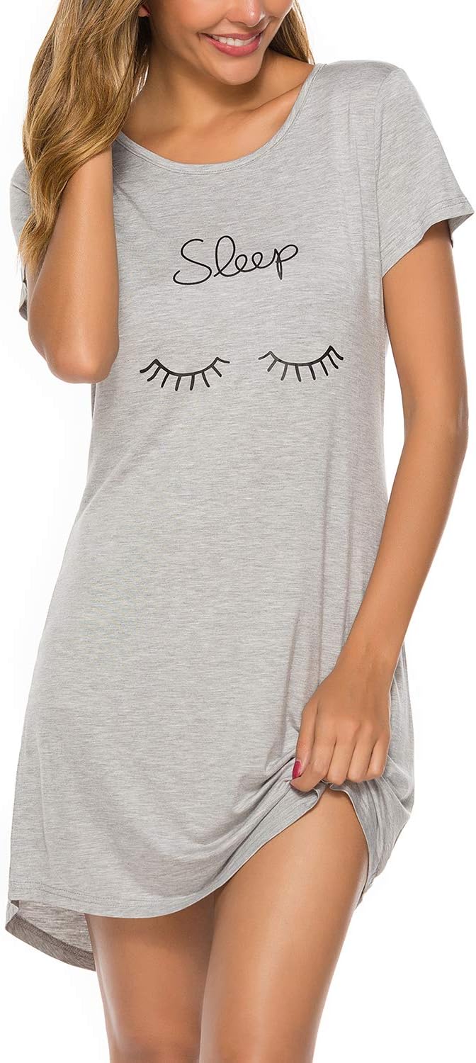EISHOPEERWomen's Nightgown Cute Print Sleep Shirts Soft Nightshirt Lightweight Pajamas Dress S-XXL