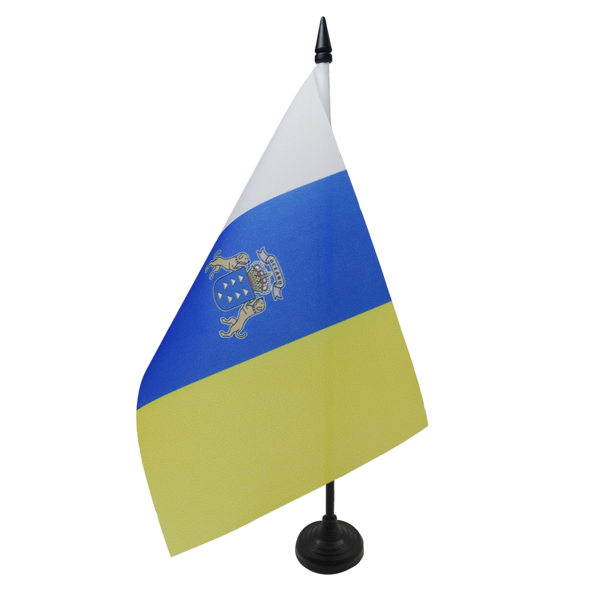 AZ FLAG Canary Islands Table Flag 5'' x 8'' - Spanish region of Canarias Office Decoration 100% Polyester 21 x 14 cm - Mini Desk Flag with Pole and Black Plastic Base