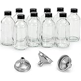 10 Pack, 4 oz Small Clear Glass Bottles w/Lids & 3 Stainless Steel Funnel - 120ml Boston Round Sample Bottle for Potion, Juic