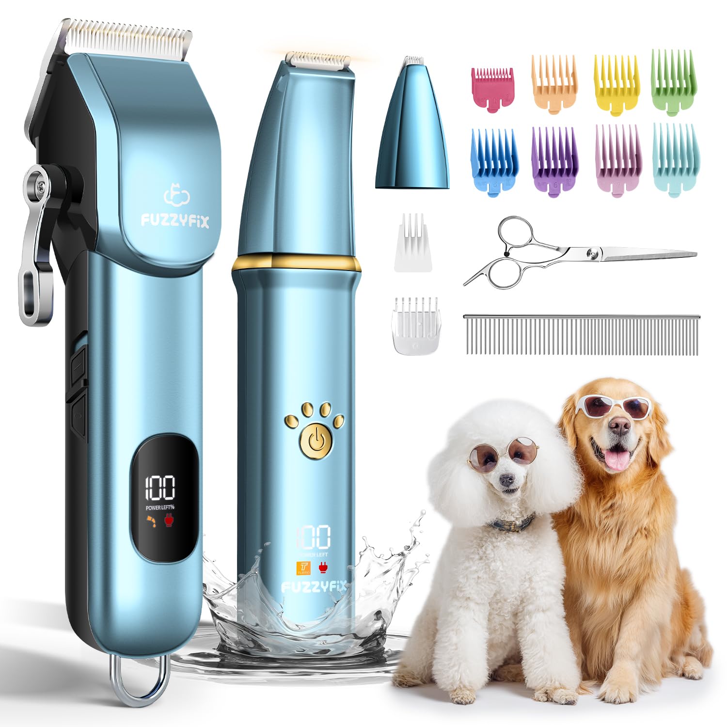 Photo 1 of FuzzyFix Dog Grooming Kit, Dog Clippers for Grooming for Thick Curly Coats, Professional Pet Hair Shaver Paw Trimmer Cordless Rechargeable Low Noise for Dogs Cats Animals Face Ear