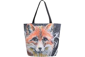 ZzWwR Vintage Fox Painting Print Extra Large Canvas Shoulder Tote Top Storage Handle Bag for Gym Beach Weekender Travel Shopping